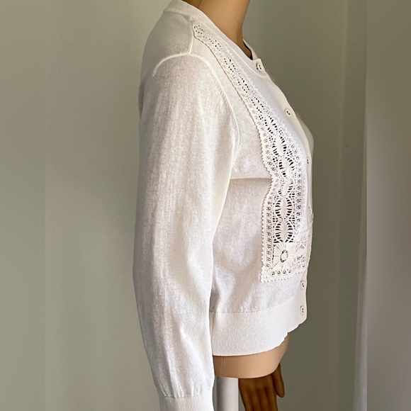 TORY BURCH White Fitted Sweater Cardigan with Crochet Detail - Picture 9 of 15